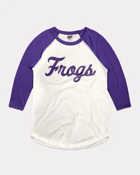 TCU Frogs Baseball Script White & Purple Raglan