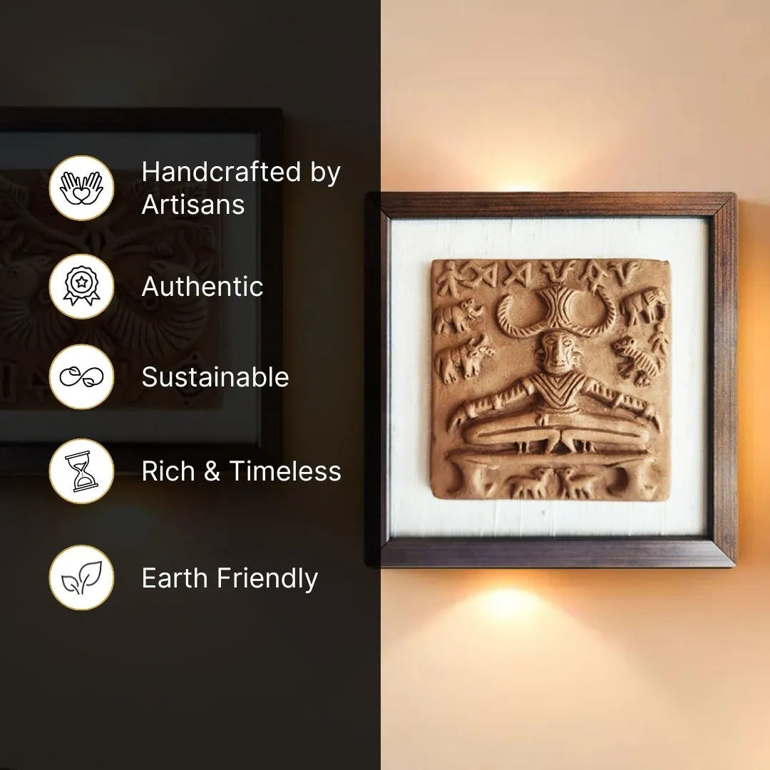 Terracotta Harappan Pashupati Seal Replica With Frame | Handmade In India | Gift