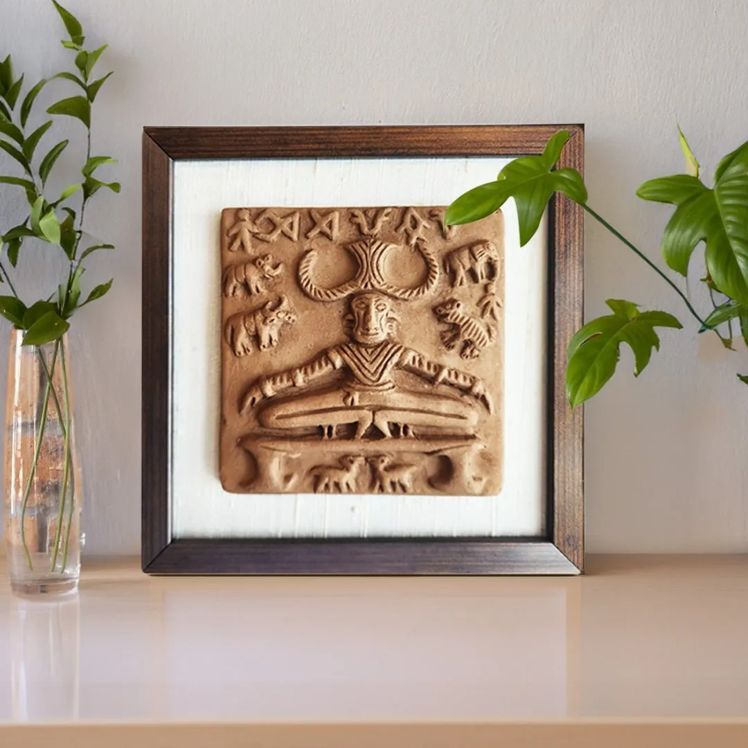 Terracotta Harappan Pashupati Seal Replica With Frame | Handmade In India | Gift