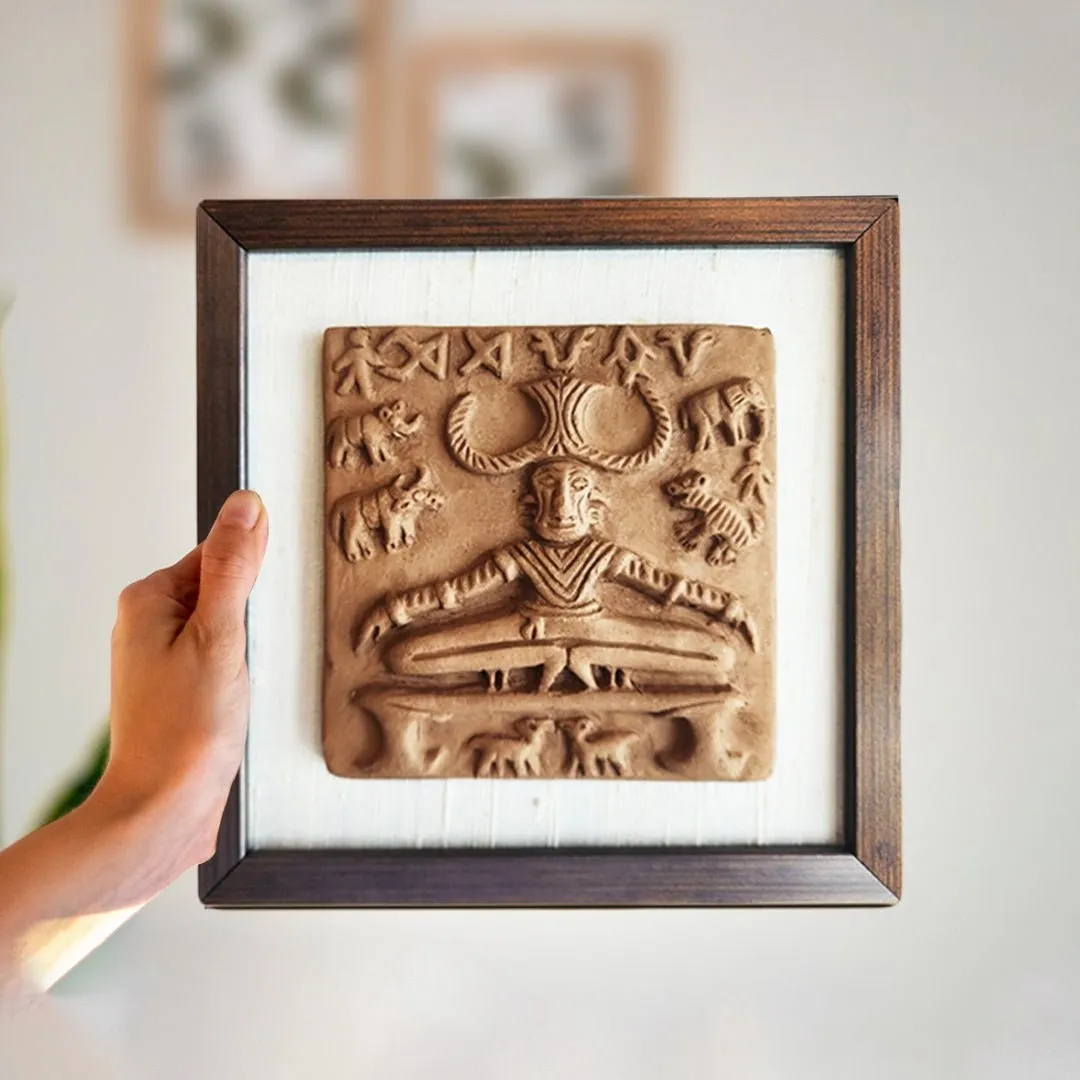 Terracotta Harappan Pashupati Seal Replica With Frame | Handmade In India | Gift