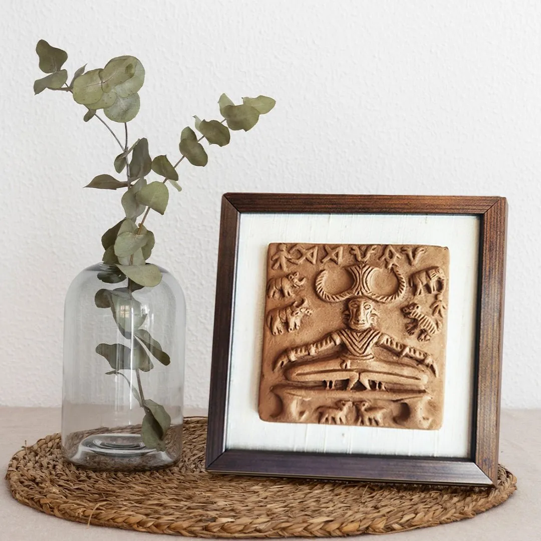 Terracotta Harappan Pashupati Seal Replica With Frame | Handmade In India | Gift