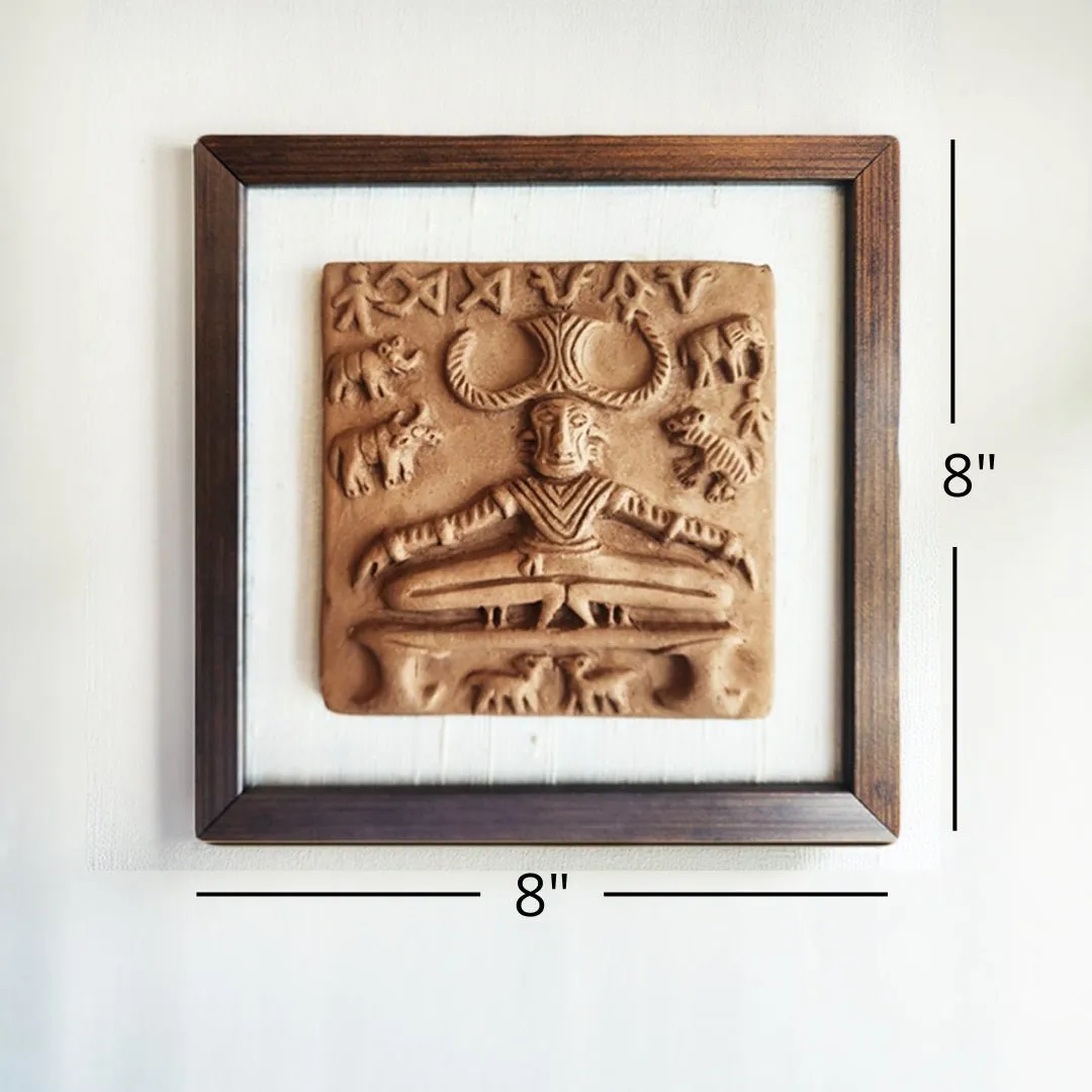 Terracotta Harappan Pashupati Seal Replica with Frame