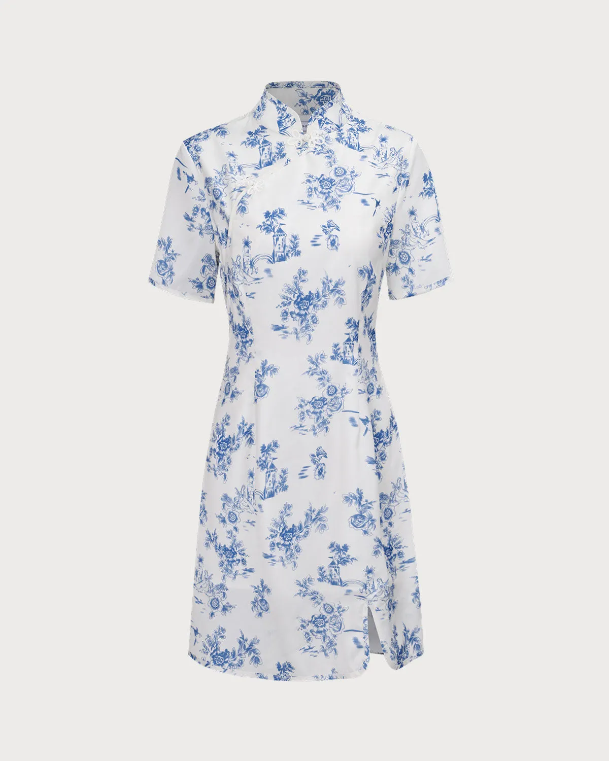 The Blue Mandarin Collar Floral Cheongsam