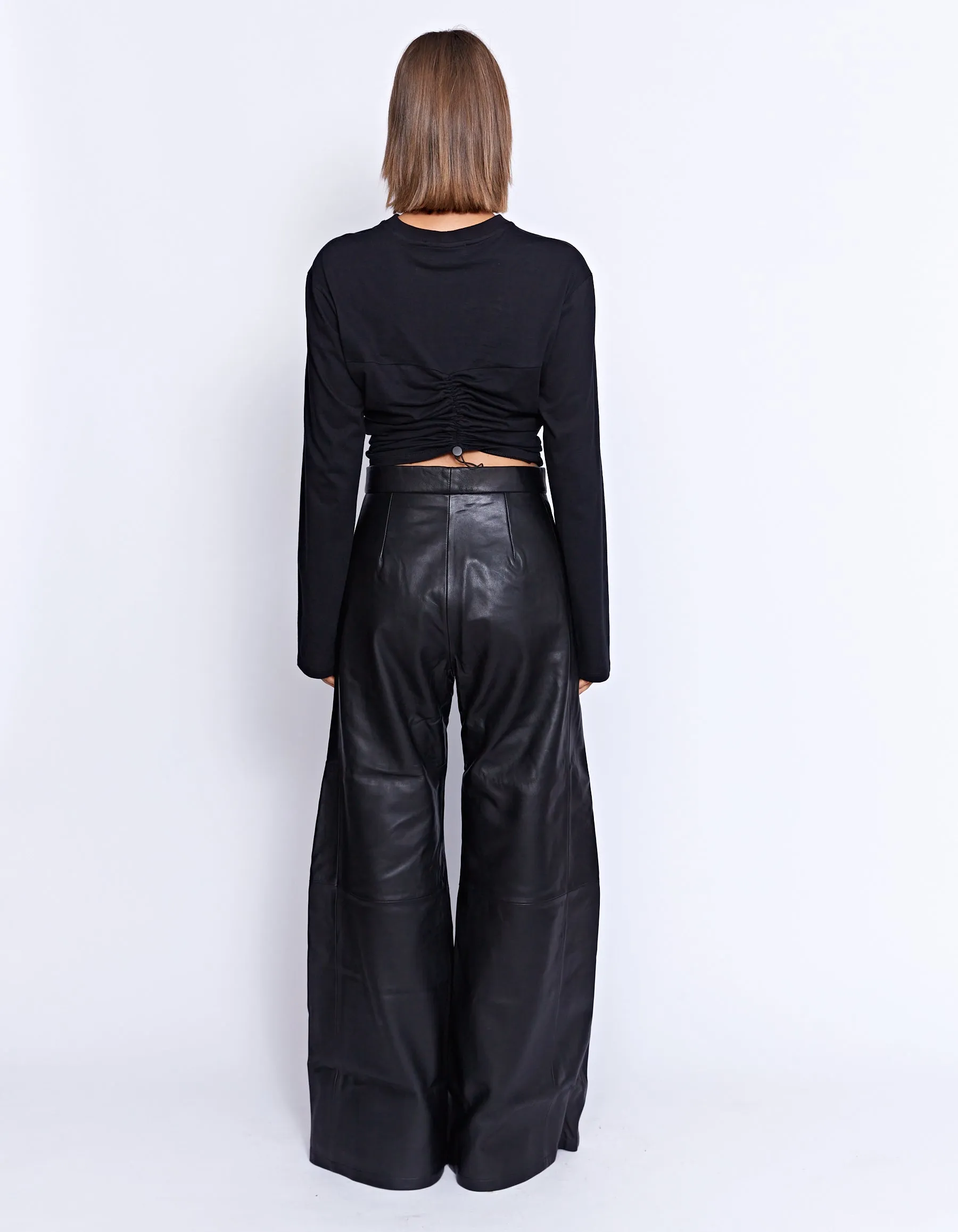 THE MARCELLE LEATHER WIDE LEG PANT | BLACK