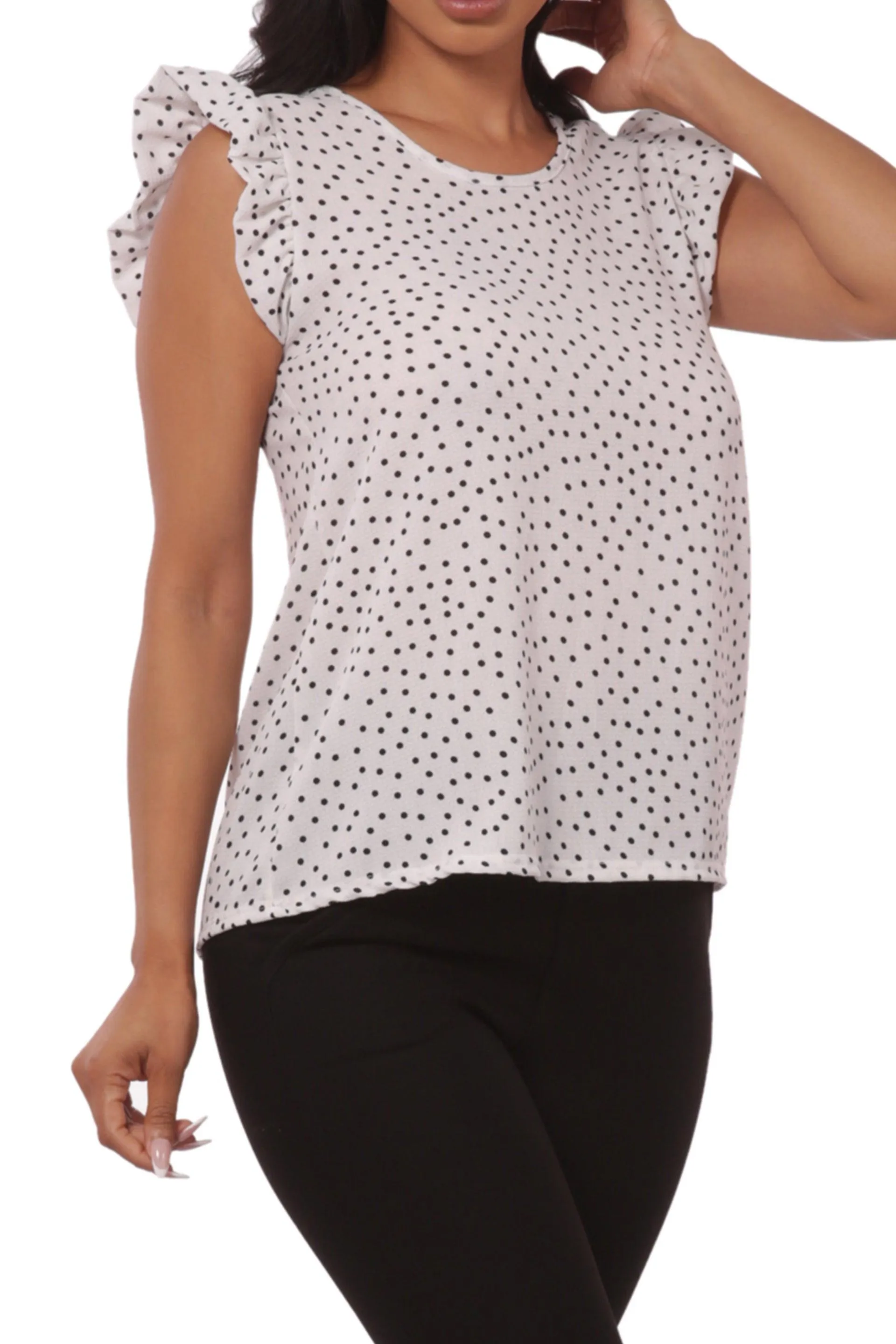 Tops With Ruffle Armhole Detail - White