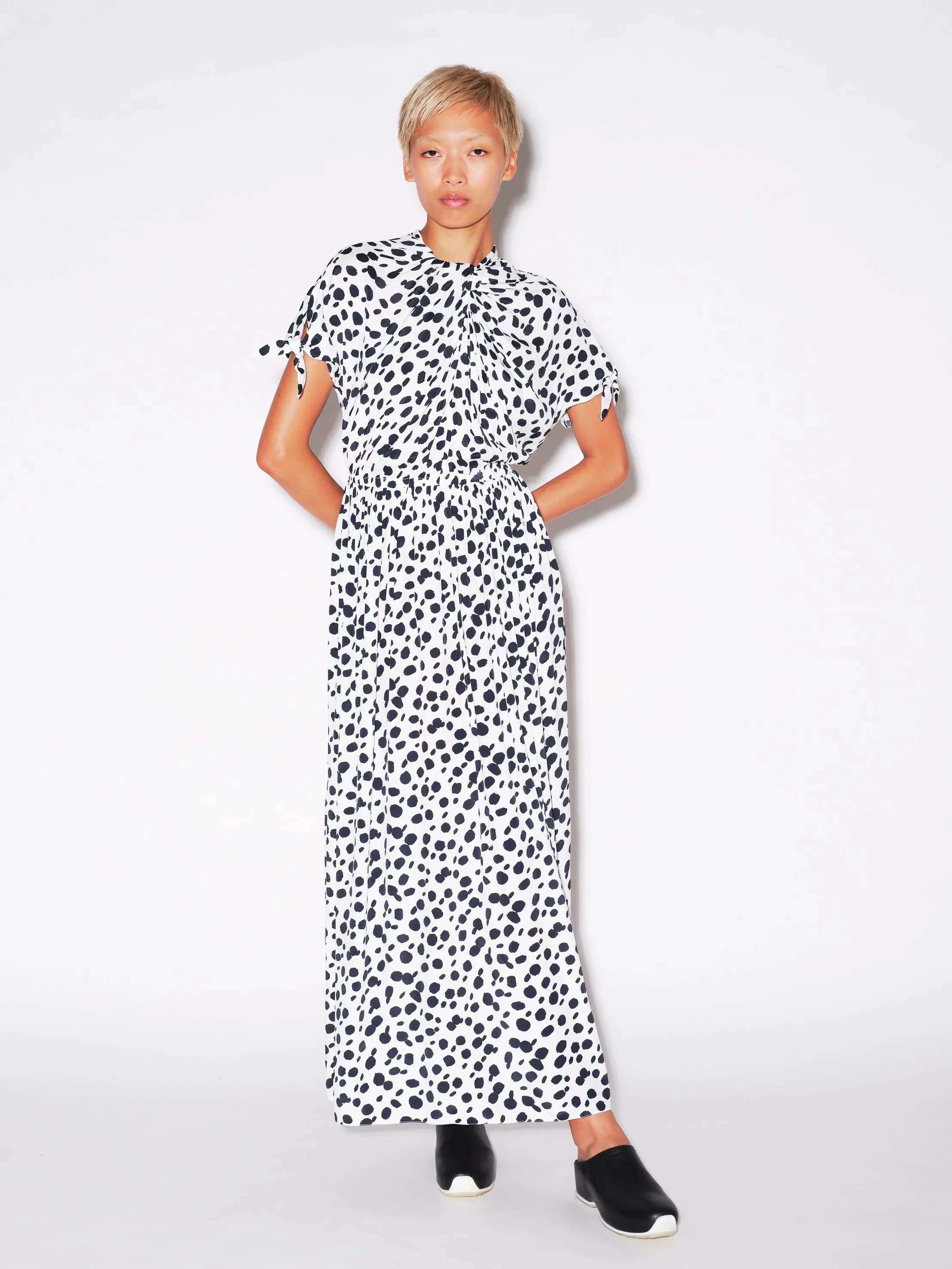 TWIST NECK TIE DRESS - ANIMAL POLKA DOT