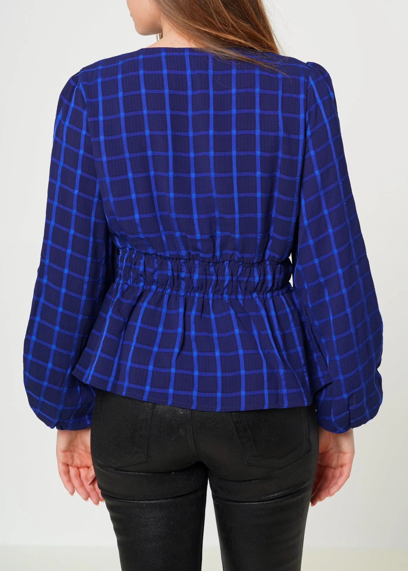 V-neck Checkered Blouse in Night Plaid