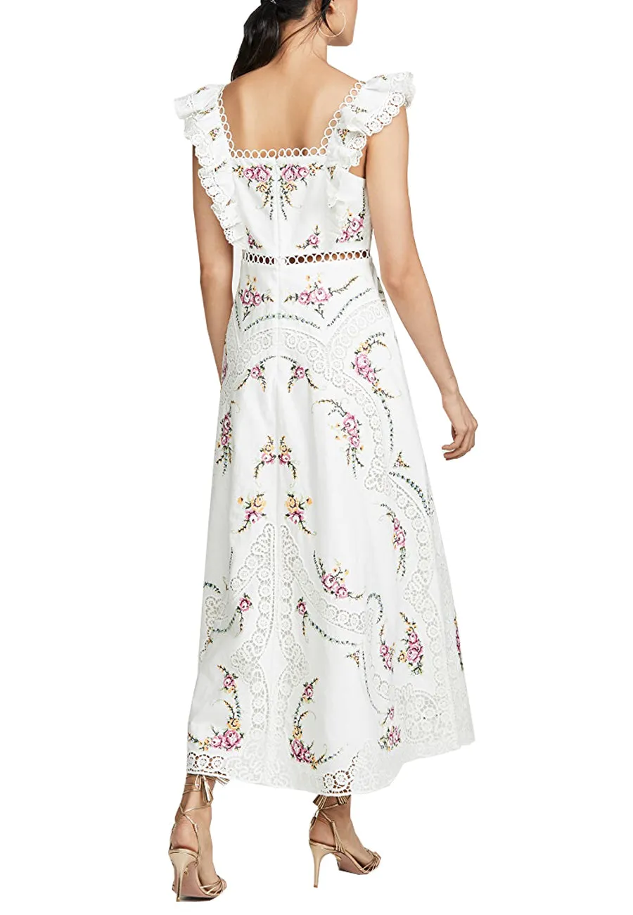 White Allia Cross Stitch Floral Print Midi Dress