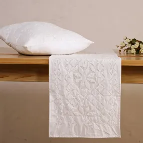 White Applique Cushion Cover & Table Runner Gifting Combo | Rakshabandhan Gift | Handmade In India