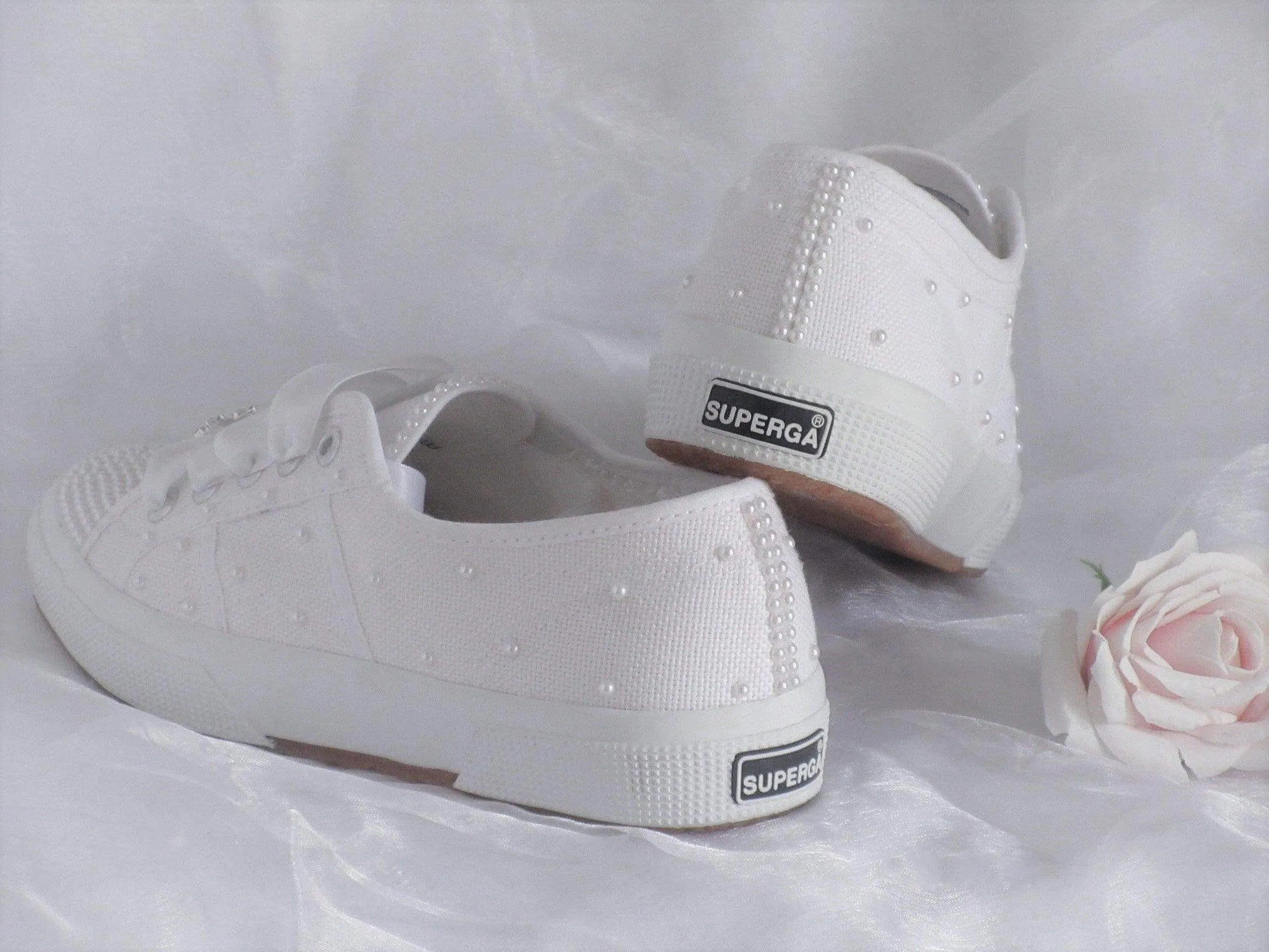 White Wedding Sneakers, Custom Superga Cotu Classic, Bridal Sneakers.