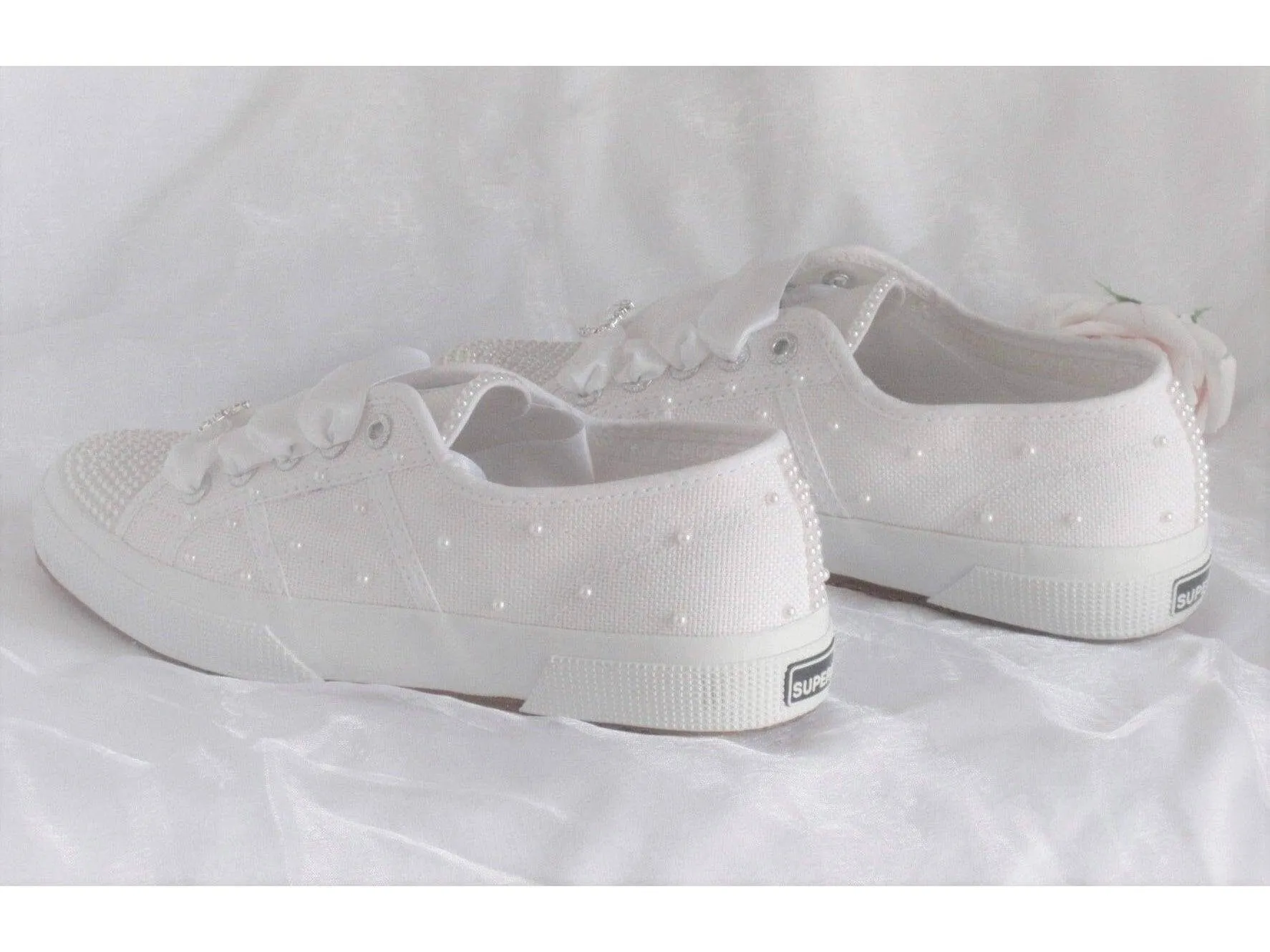 White Wedding Sneakers, Custom Superga Cotu Classic, Bridal Sneakers.