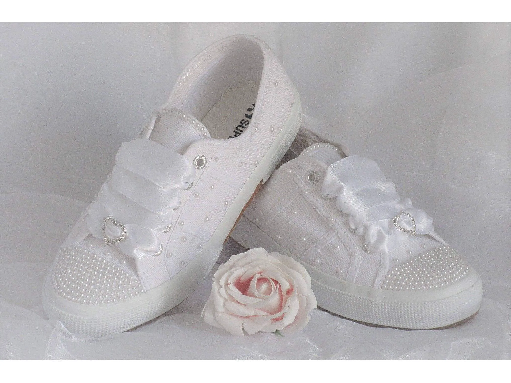 White Wedding Sneakers, Custom Superga Cotu Classic, Bridal Sneakers.