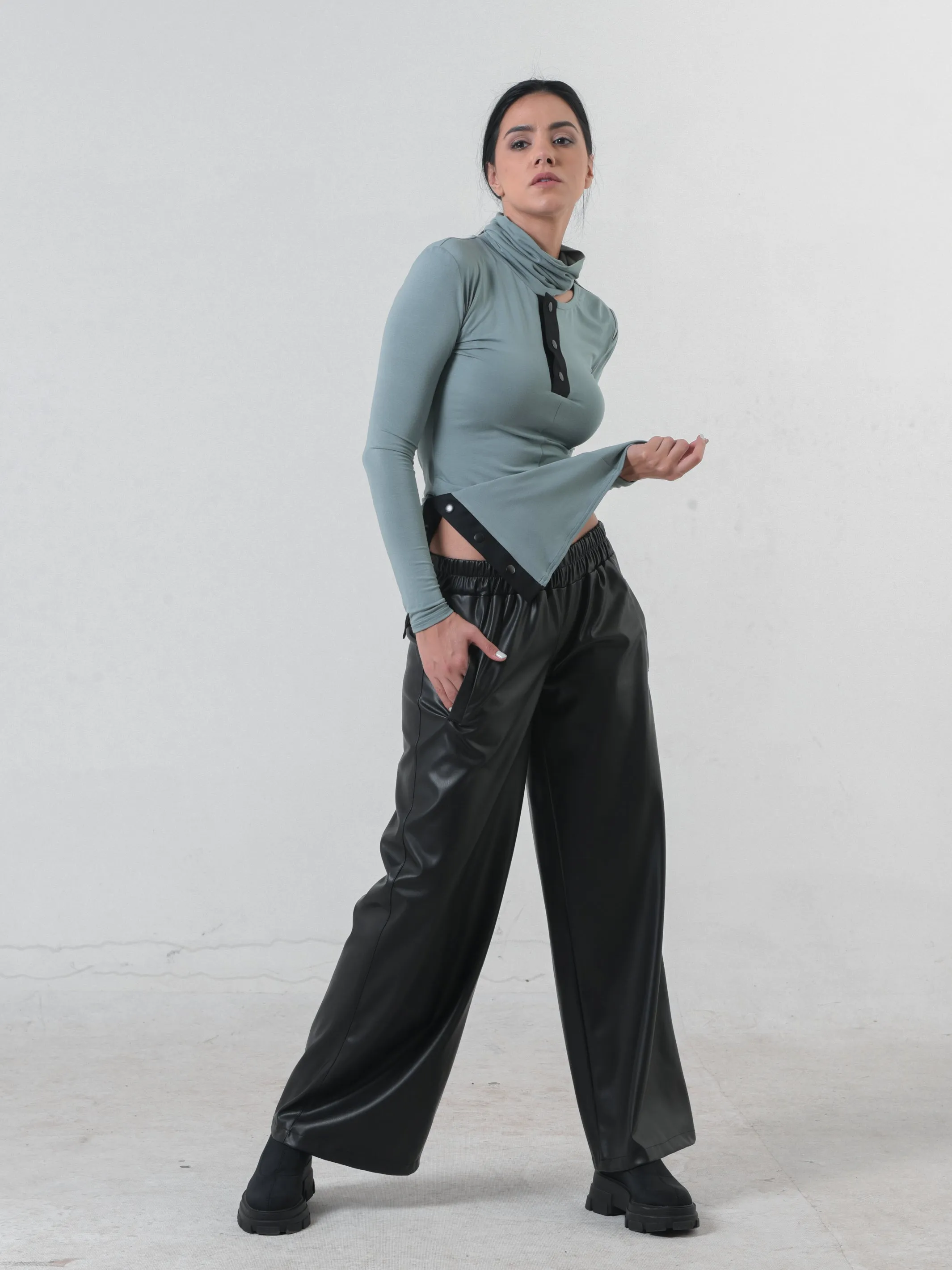 Wide Leg Leather Pants