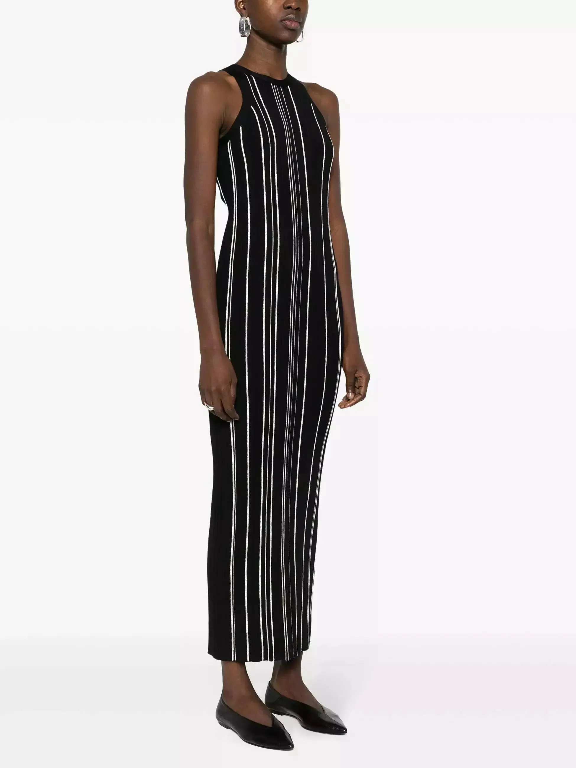 Women’s Black and White Striped Long Knit Tank Dress