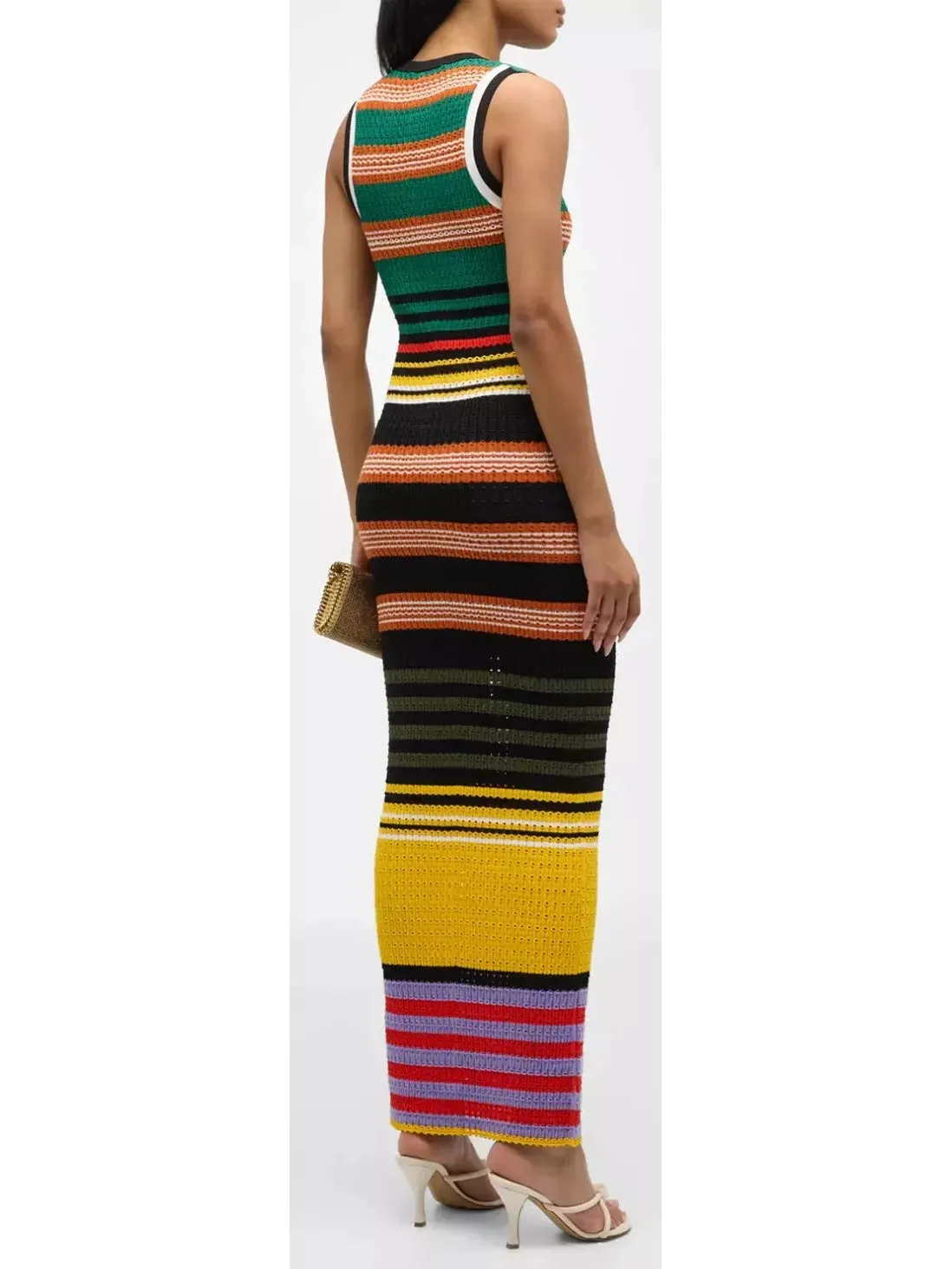 Women’s Bright Multicolored Striped Pointelle-Knit Sleeveless Maxi Dress