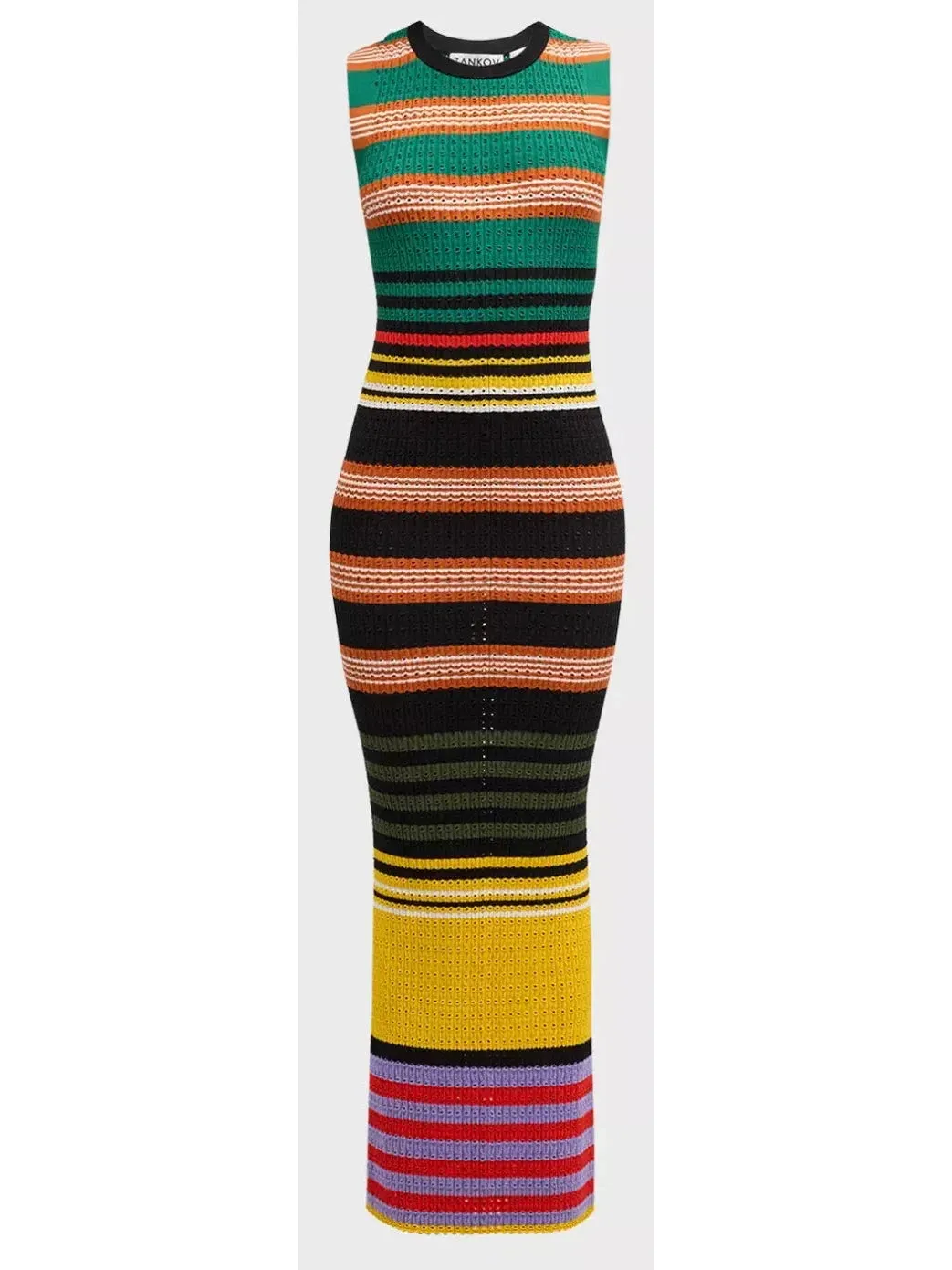 Women’s Bright Multicolored Striped Pointelle-Knit Sleeveless Maxi Dress