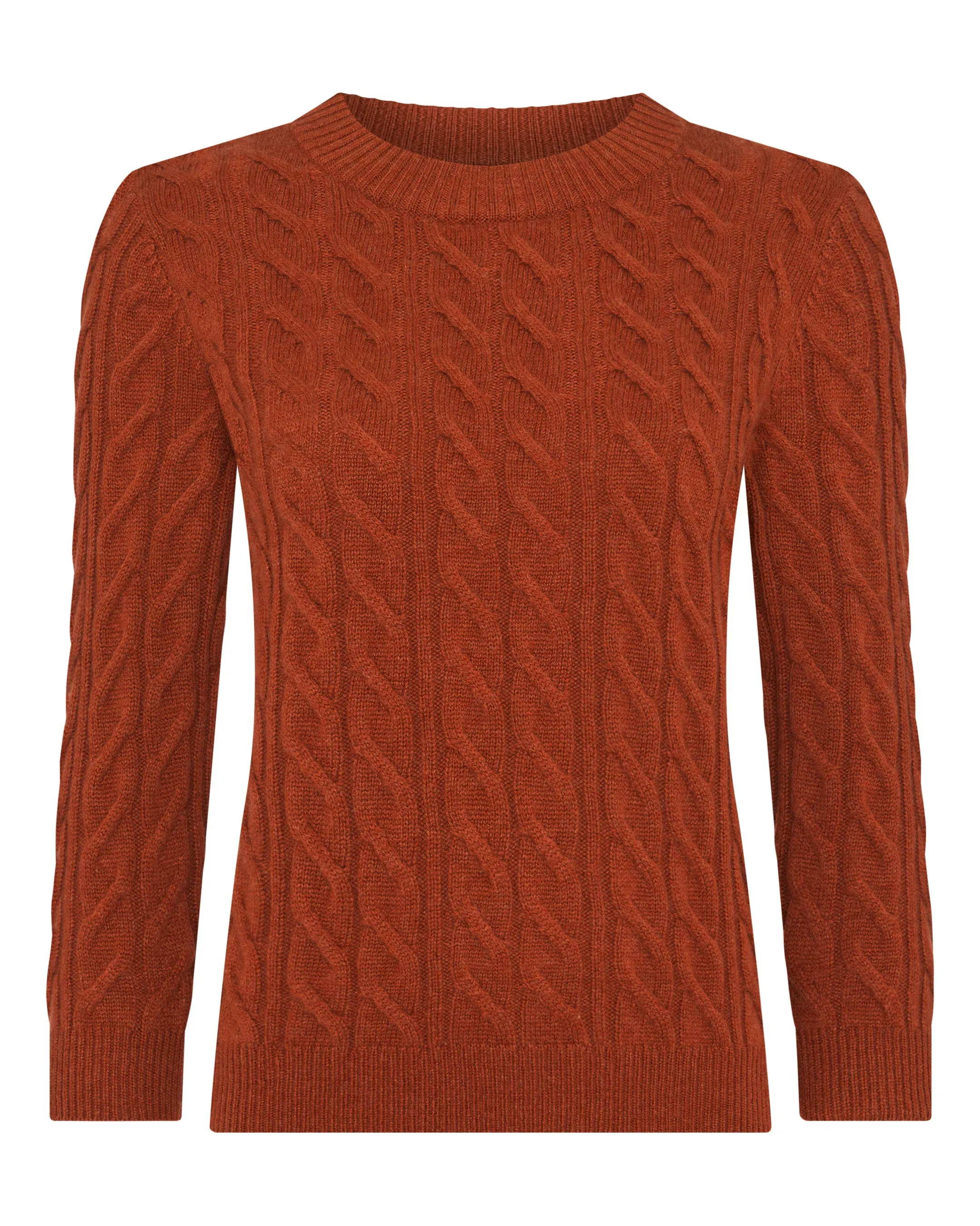 Women's Emilia Cable Round Neck Cashmere Jumper Rust Orange