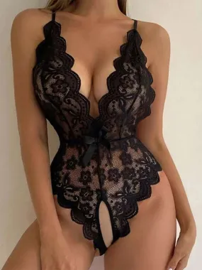 Women's Halter Neck Cross Over Strap Sexy Backless Lace Bodysuit