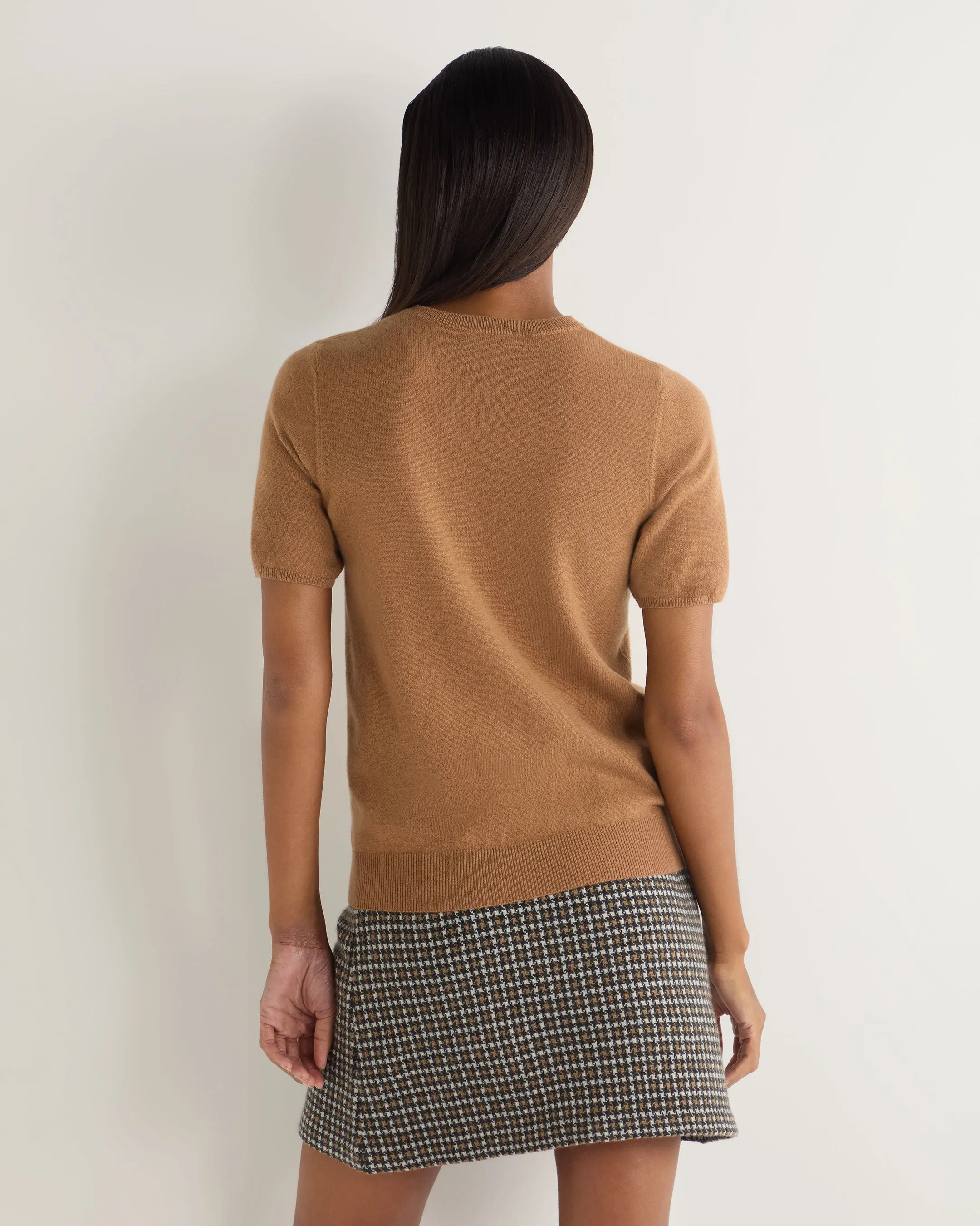 Women's Milly Classic Cashmere T-Shirt Dark Camel Brown