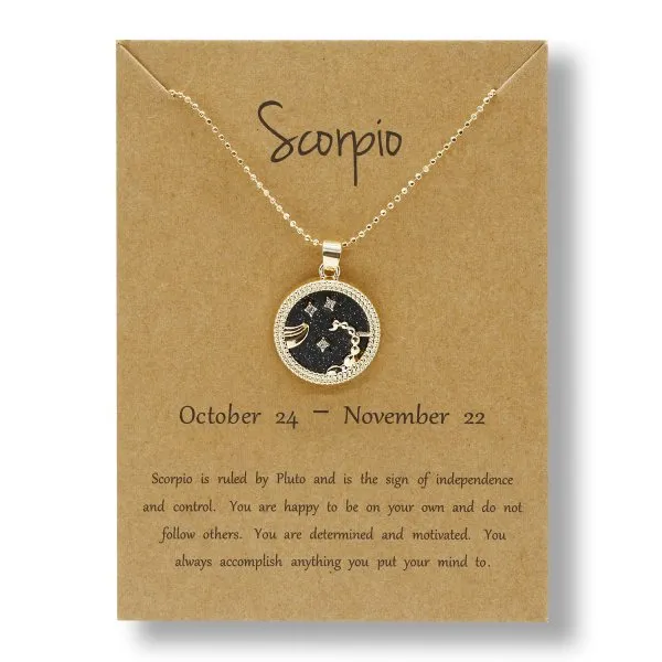 Zodiac Sign Pendant Round - Black & Gold