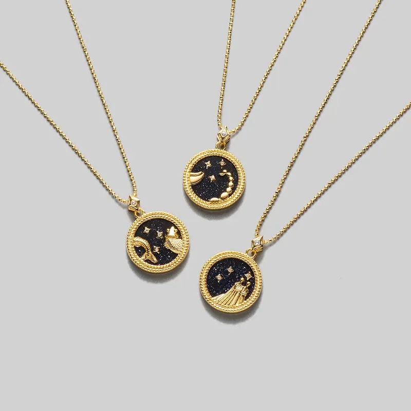 Zodiac Sign Pendant Round - Black & Gold