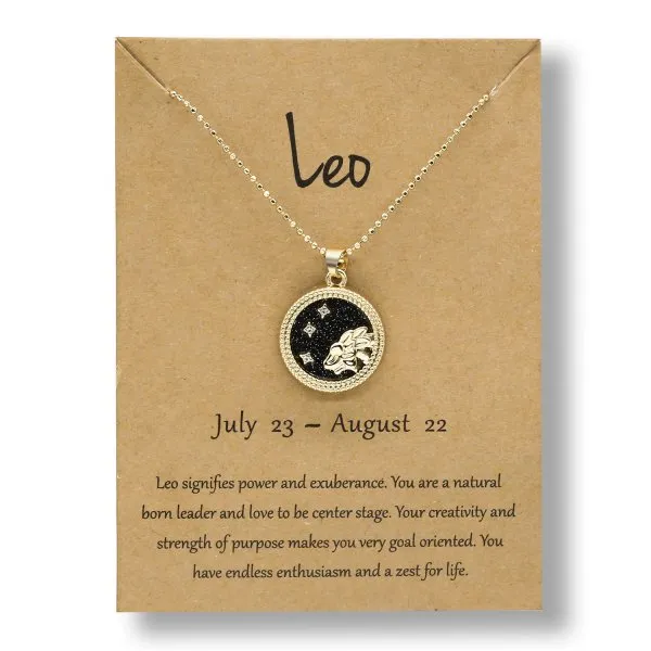 Zodiac Sign Pendant Round - Black & Gold