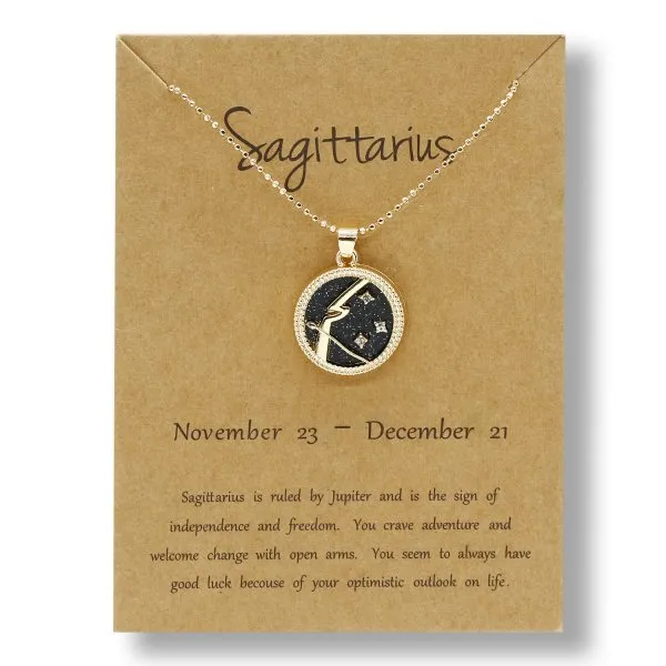 Zodiac Sign Pendant Round - Black & Gold