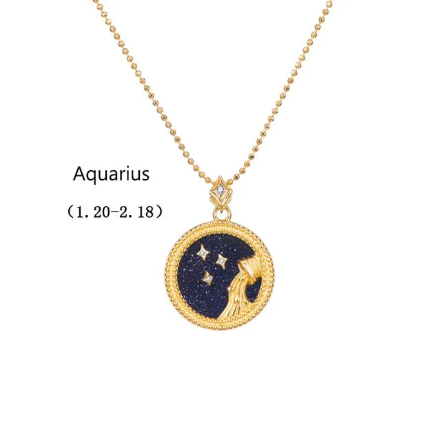 Zodiac Sign Pendant Round - Black & Gold