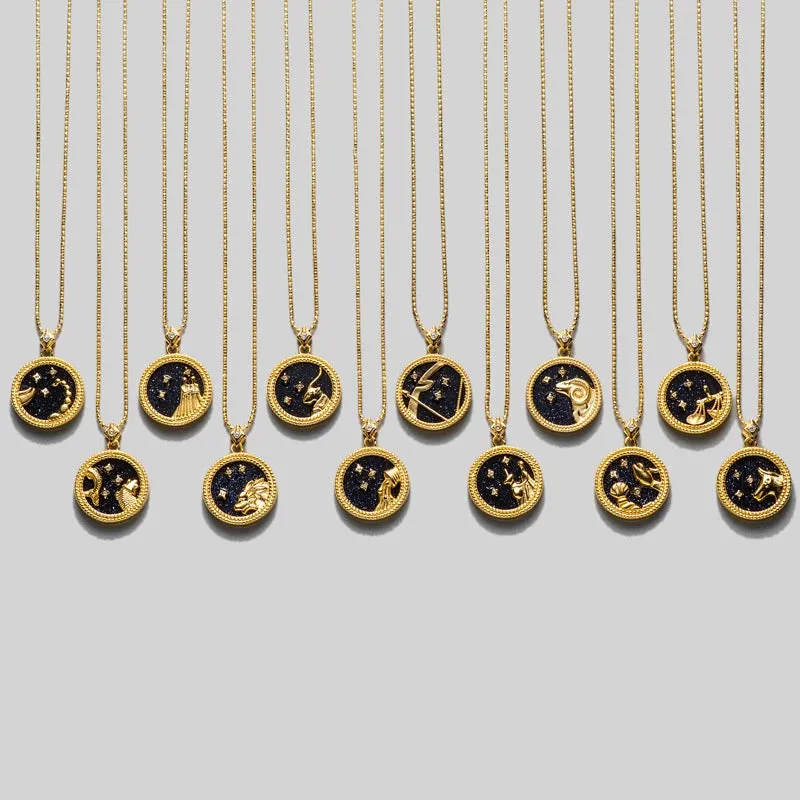 Zodiac Sign Pendant Round - Black & Gold