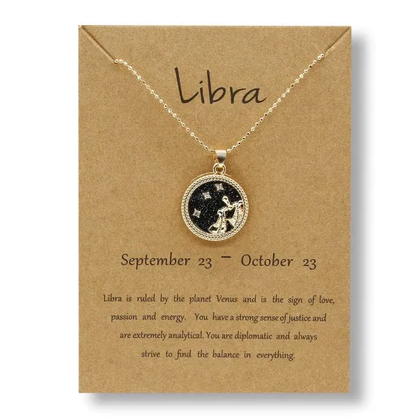 Zodiac Sign Pendant Round - Black & Gold