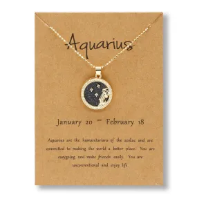 Zodiac Sign Pendant Round - Black & Gold