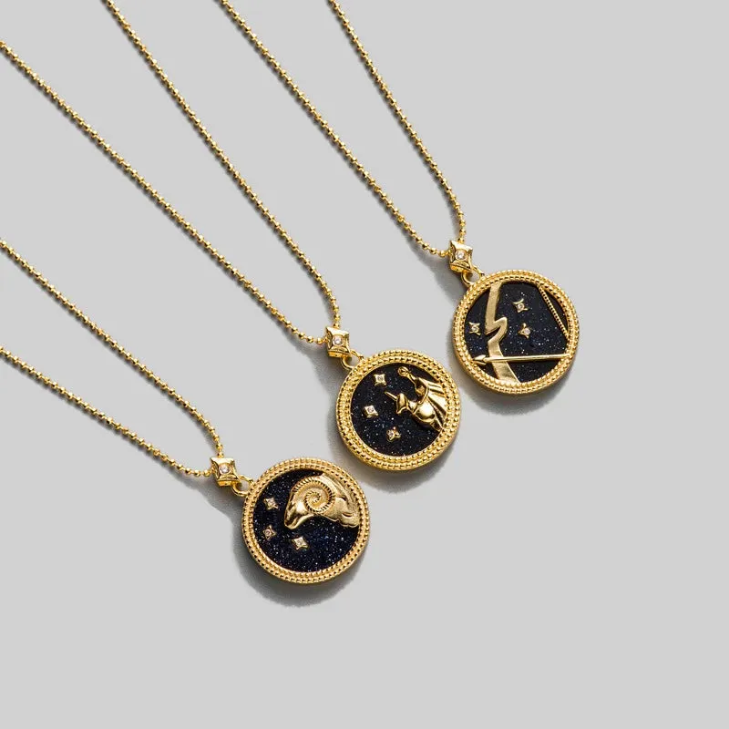 Zodiac Sign Pendant Round - Black & Gold