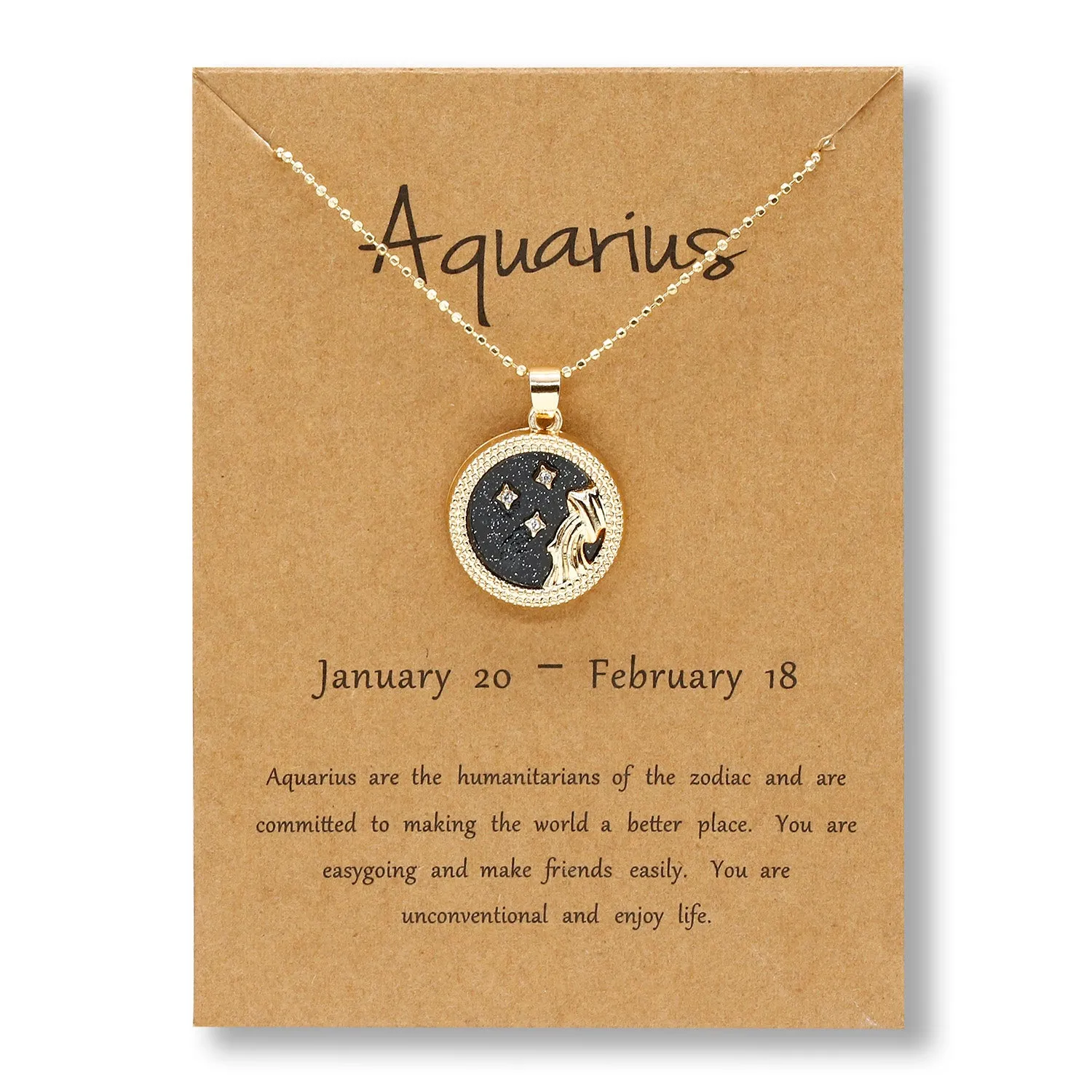 Zodiac Sign Pendant Round - Black & Gold